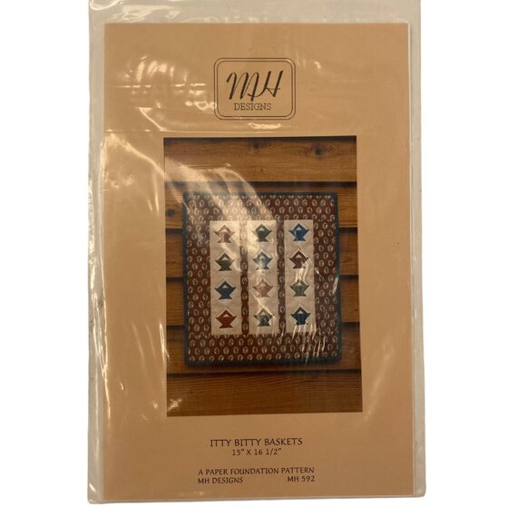 MH Designs Itty Bitty Baskets Paper Foundation Pattern Mini Quilts 15" x 16.5" - Picture 1 of 3